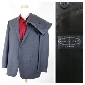 Pronto Uomo Platinum Mens Dark Solid Gray Two Button Wool Suit 48L Pants 43 X 32